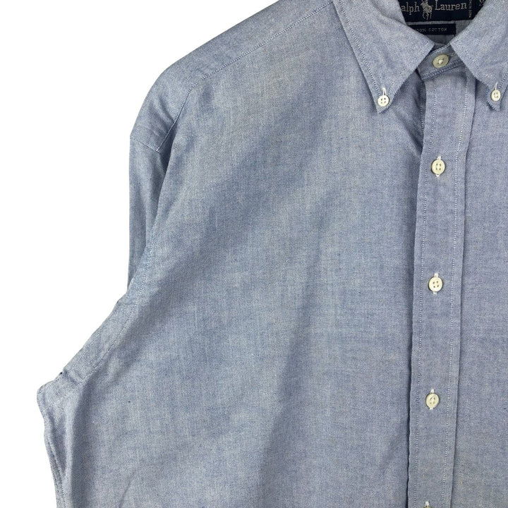 Ralph Lauren pullover half-button long-sleeved button-down shirt, men's size M cotton Blue type light blue Vintage Second Hand