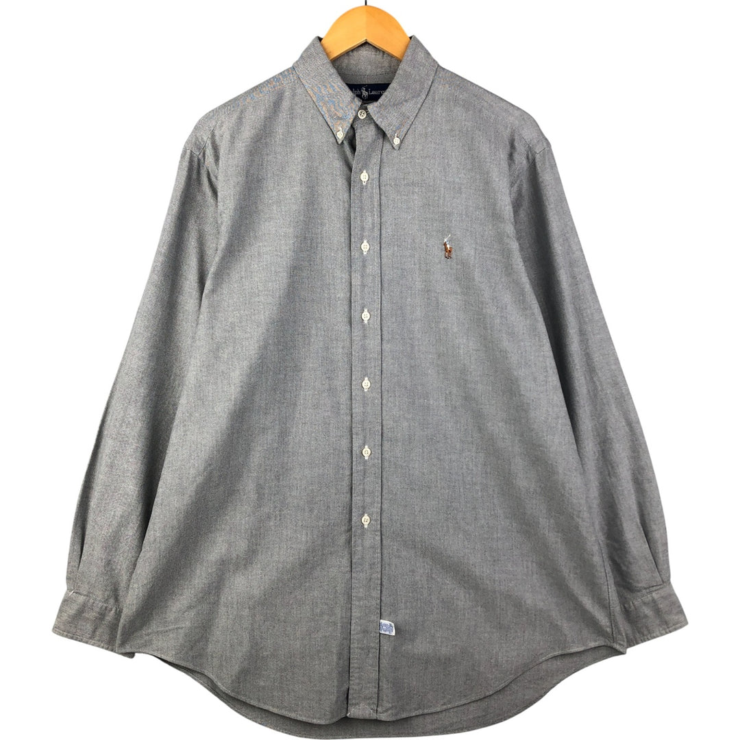 Ralph Lauren long sleeve button down shirt, men's size L cotton gray type Vintage Second Hand