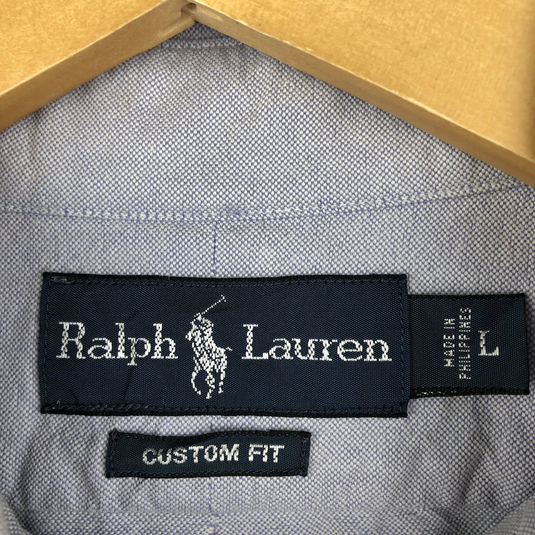 Ralph Lauren CUSTOM FIT long sleeve button down shirt, men's size L cotton Blue type light blue Vintage Second Hand