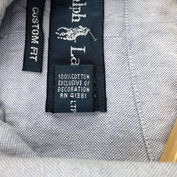 Ralph Lauren CUSTOM FIT long sleeve button down shirt, men's size L cotton Blue type light blue Vintage Second Hand