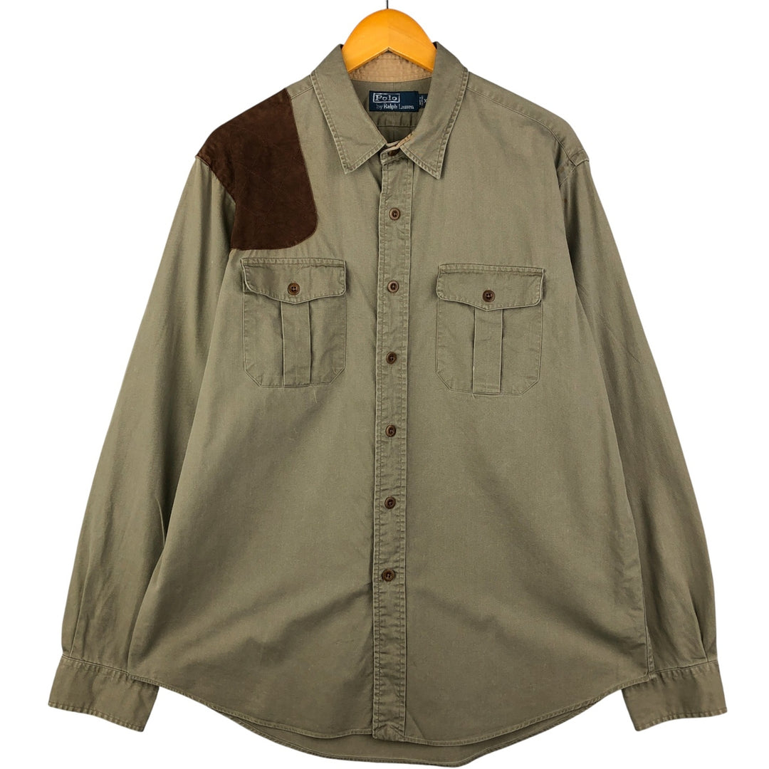 Ralph Lauren POLO by Ralph Lauren long sleeve cotton shirt, men's XL size cotton Khaki type Vintage Second Hand