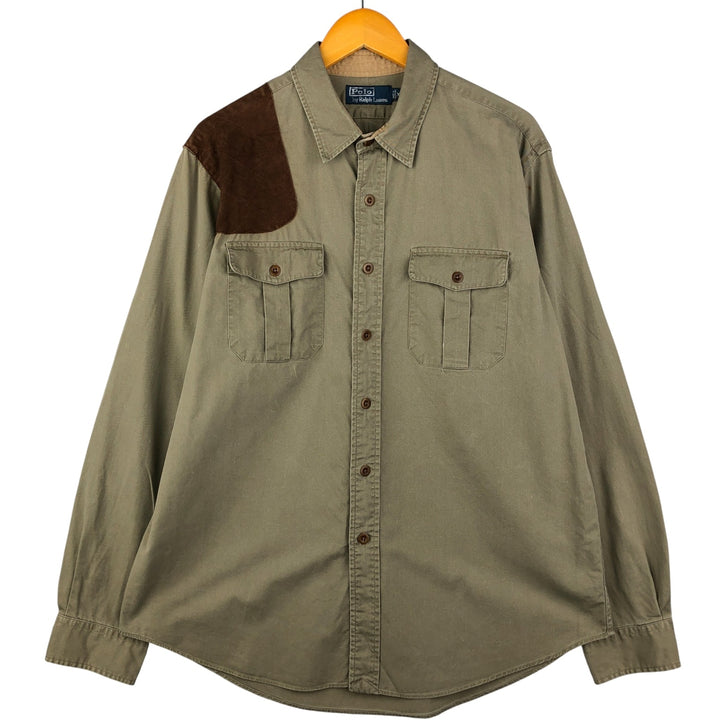 Ralph Lauren POLO by Ralph Lauren long sleeve cotton shirt, men's XL size cotton Khaki type Vintage Second Hand