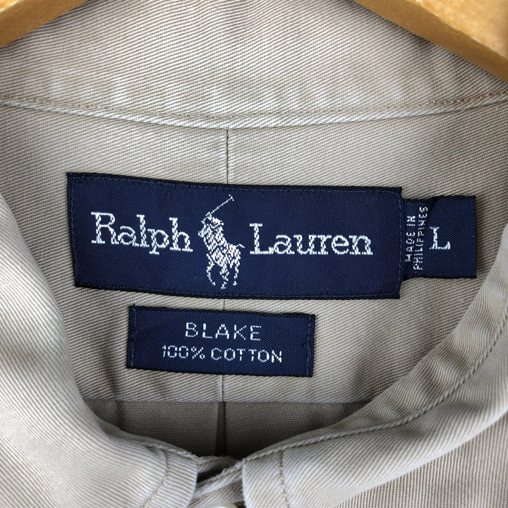 Ralph Lauren BLAKE long sleeve button down shirt, men's size L cotton Beige type Vintage Second Hand
