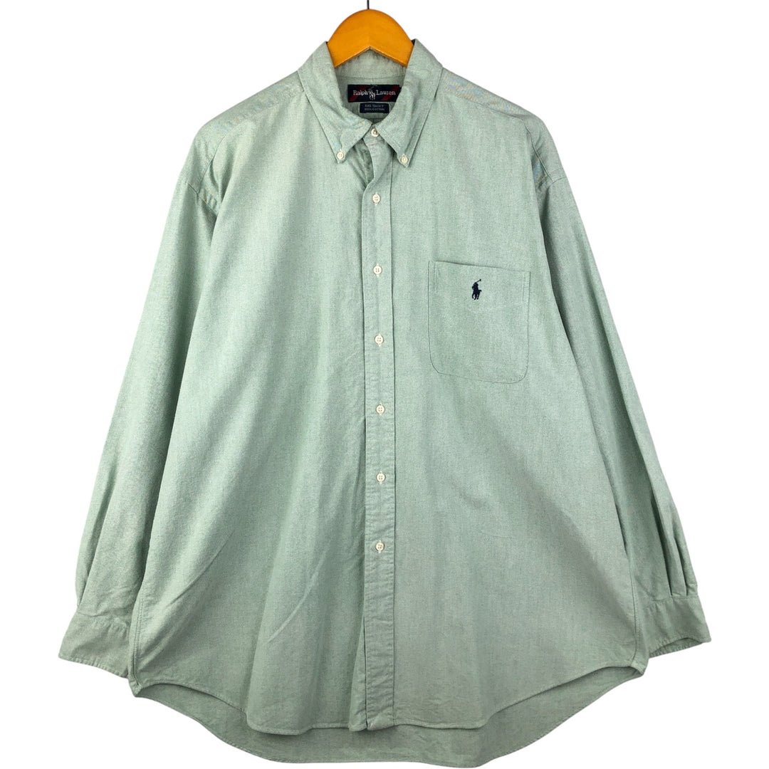 Ralph Lauren BIG SHIRT Long sleeve button down shirt Men's size L cotton green type Vintage Second Hand