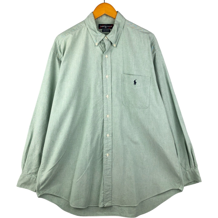 Ralph Lauren BIG SHIRT Long sleeve button down shirt Men's size L cotton green type Vintage Second Hand