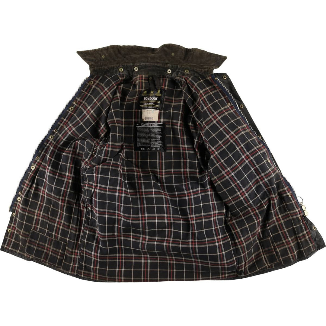 1990'S Barbour Beaufort 3 Warrant Oiled Hunting Jacket, Made in England, C38, Men's Size M cotton gray type Vintage Second Hand