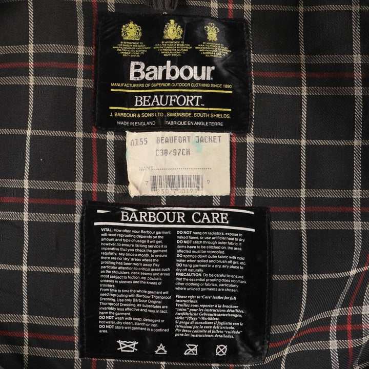 1990'S Barbour Beaufort 3 Warrant Oiled Hunting Jacket, Made in England, C38, Men's Size M cotton gray type Vintage Second Hand
