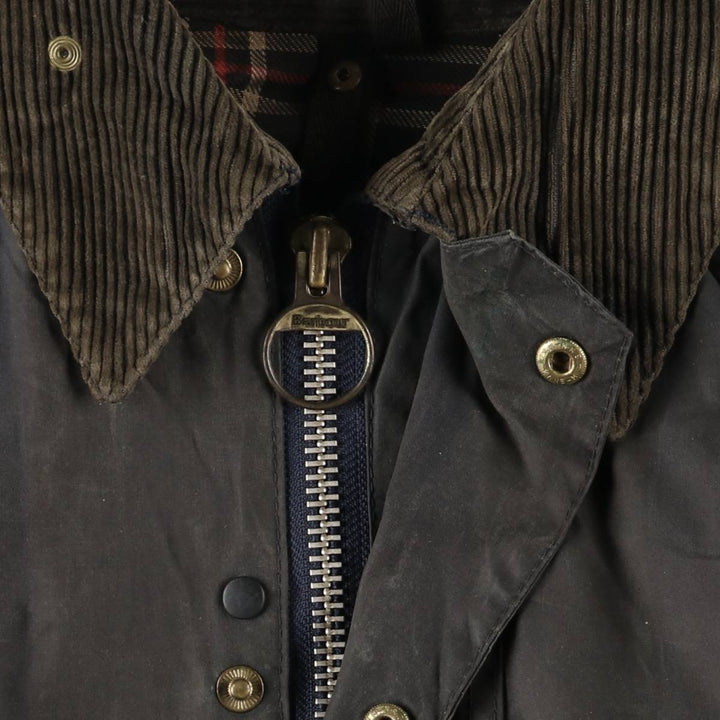 1990'S Barbour Beaufort 3 Warrant Oiled Hunting Jacket, Made in England, C38, Men's Size M cotton gray type Vintage Second Hand