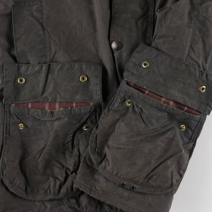1990'S Barbour Beaufort 3 Warrant Oiled Hunting Jacket, Made in England, C38, Men's Size M cotton gray type Vintage Second Hand