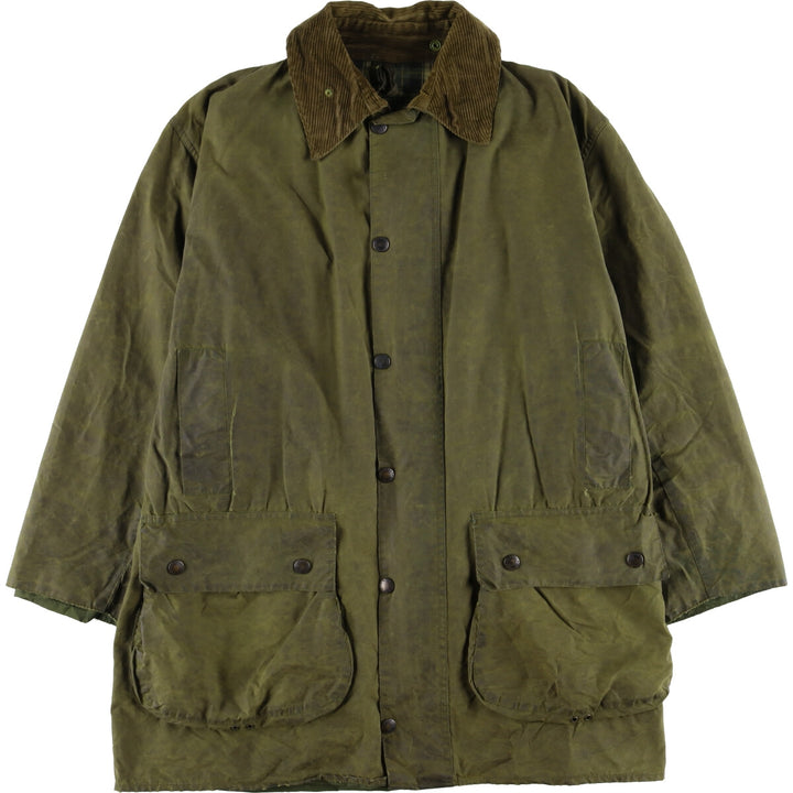 80s-90'S Barbour BORDER Old 3 Warrant Waxed Cotton Oiled Jacket Made in England C42 Men's L size cotton Khaki type Vintage Second Hand