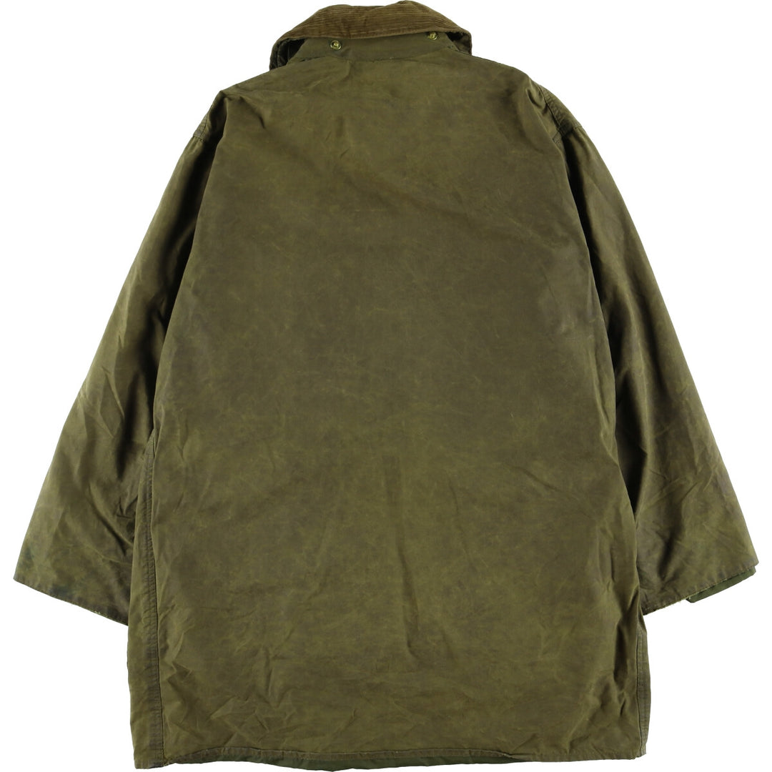 80s-90'S Barbour BORDER Old 3 Warrant Waxed Cotton Oiled Jacket Made in England C42 Men's L size cotton Khaki type Vintage Second Hand