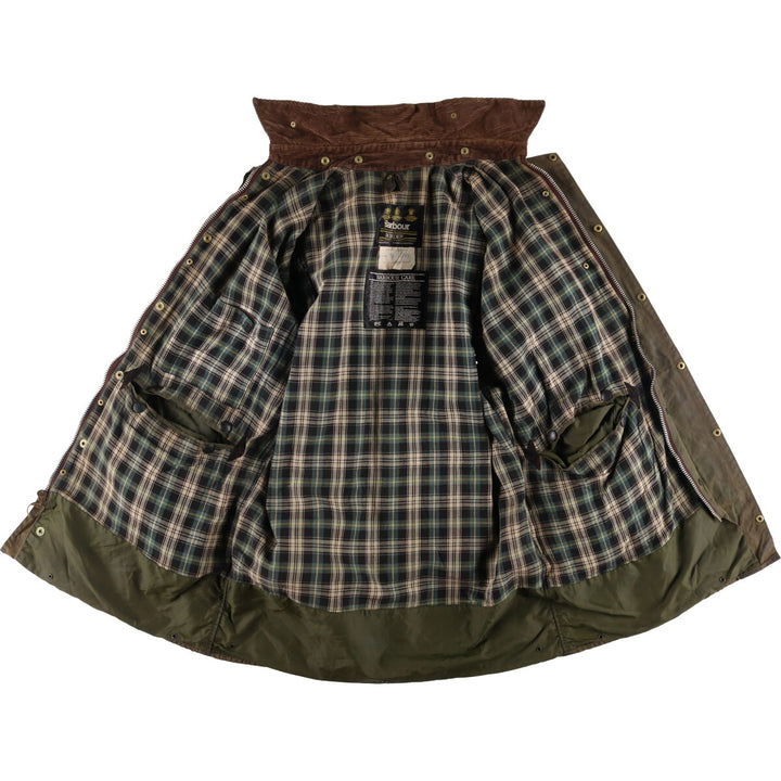 80s-90'S Barbour BORDER Old 3 Warrant Waxed Cotton Oiled Jacket Made in England C42 Men's L size cotton Khaki type Vintage Second Hand