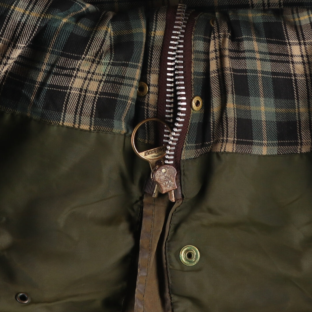80s-90'S Barbour BORDER Old 3 Warrant Waxed Cotton Oiled Jacket Made in England C42 Men's L size cotton Khaki type Vintage Second Hand