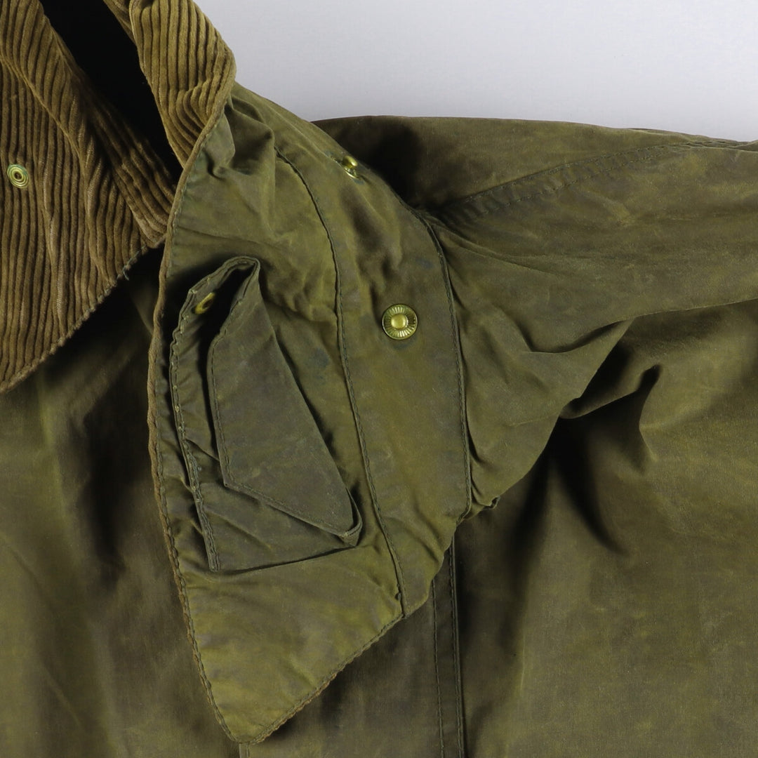 80s-90'S Barbour BORDER Old 3 Warrant Waxed Cotton Oiled Jacket Made in England C42 Men's L size cotton Khaki type Vintage Second Hand