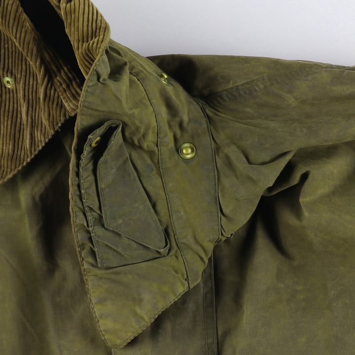 80s-90'S Barbour BORDER Old 3 Warrant Waxed Cotton Oiled Jacket Made in England C42 Men's L size cotton Khaki type Vintage Second Hand