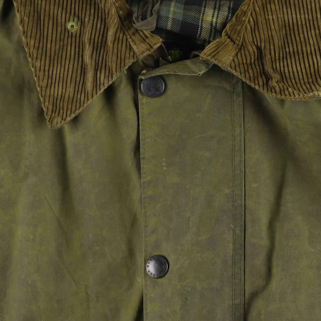 80s-90'S Barbour BORDER Old 3 Warrant Waxed Cotton Oiled Jacket Made in England C42 Men's L size cotton Khaki type Vintage Second Hand