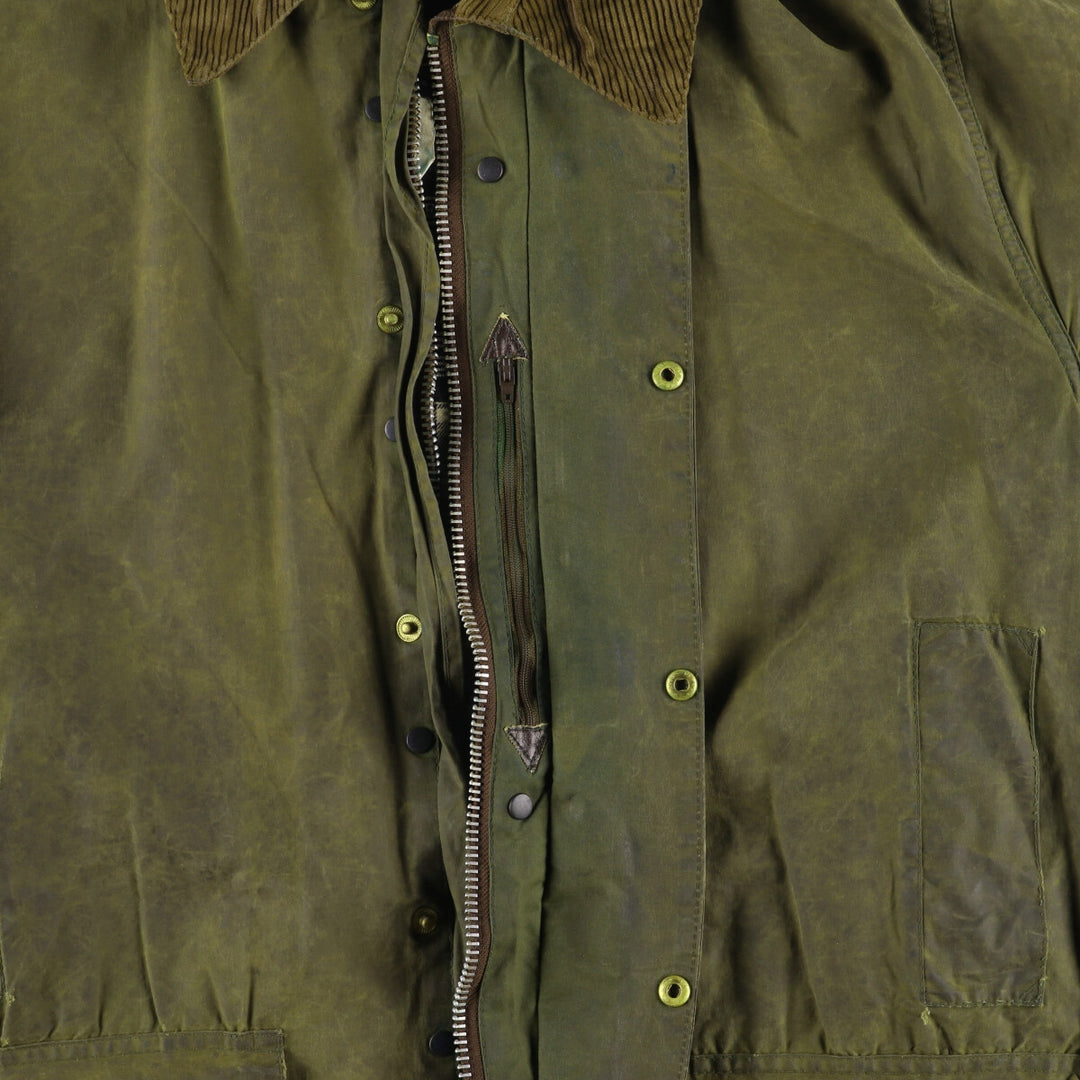 80s-90'S Barbour BORDER Old 3 Warrant Waxed Cotton Oiled Jacket Made in England C42 Men's L size cotton Khaki type Vintage Second Hand