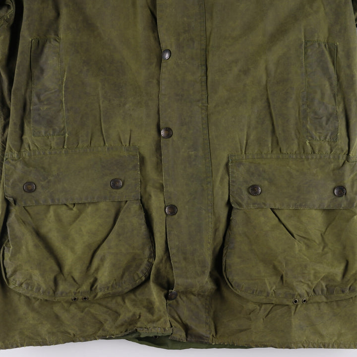 80s-90'S Barbour BORDER Old 3 Warrant Waxed Cotton Oiled Jacket Made in England C42 Men's L size cotton Khaki type Vintage Second Hand