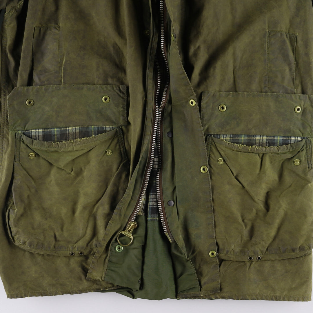 80s-90'S Barbour BORDER Old 3 Warrant Waxed Cotton Oiled Jacket Made in England C42 Men's L size cotton Khaki type Vintage Second Hand