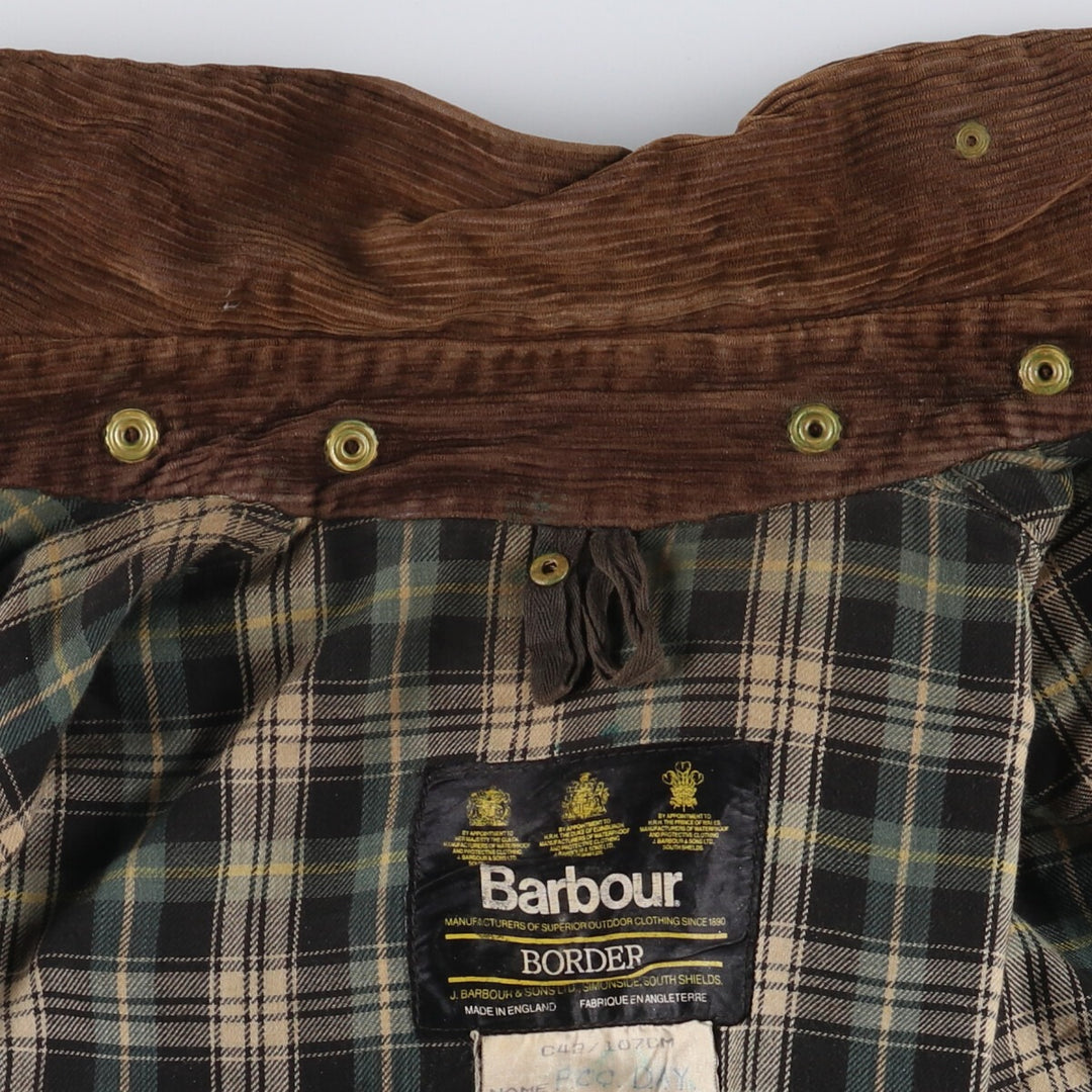 80s-90'S Barbour BORDER Old 3 Warrant Waxed Cotton Oiled Jacket Made in England C42 Men's L size cotton Khaki type Vintage Second Hand