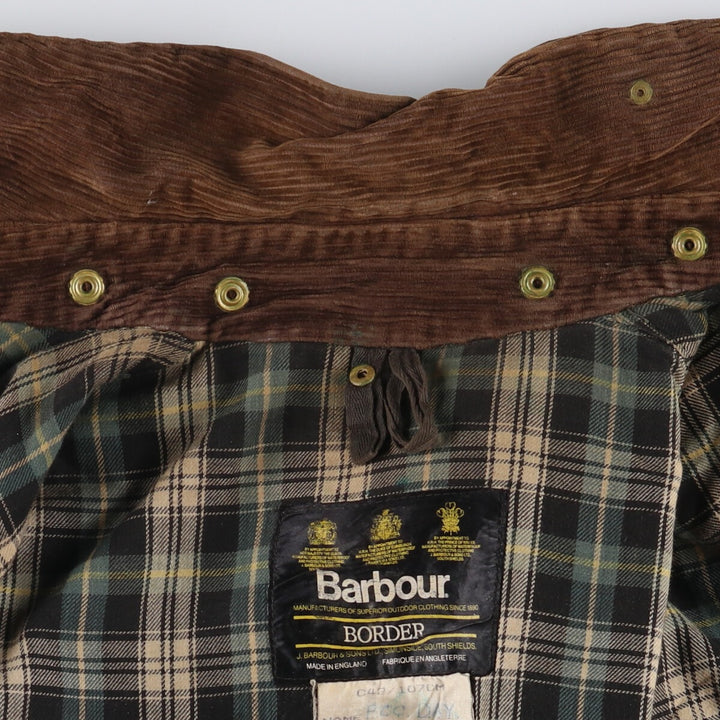 80s-90'S Barbour BORDER Old 3 Warrant Waxed Cotton Oiled Jacket Made in England C42 Men's L size cotton Khaki type Vintage Second Hand