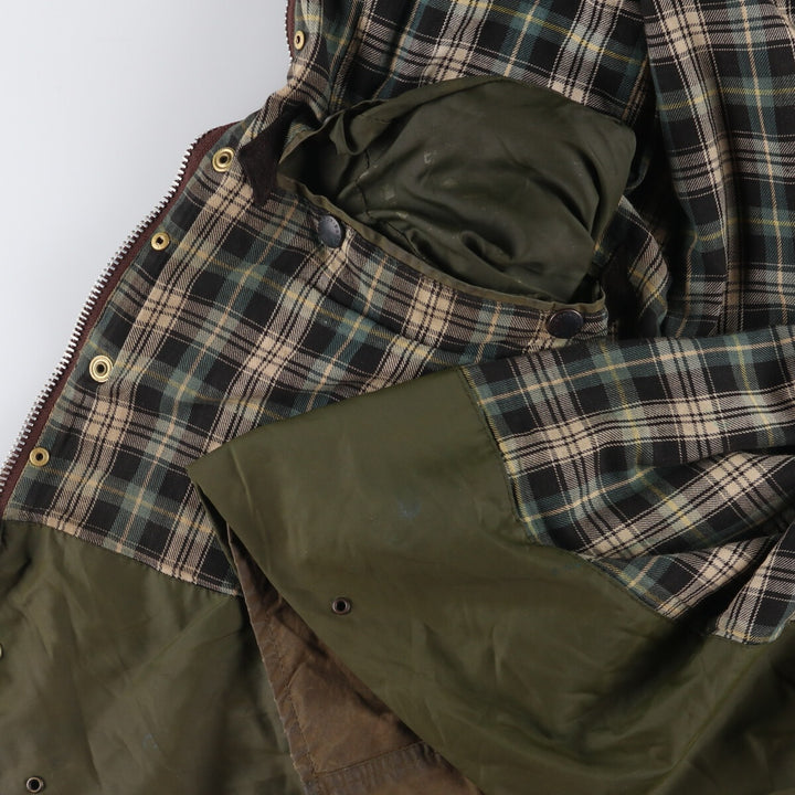 80s-90'S Barbour BORDER Old 3 Warrant Waxed Cotton Oiled Jacket Made in England C42 Men's L size cotton Khaki type Vintage Second Hand