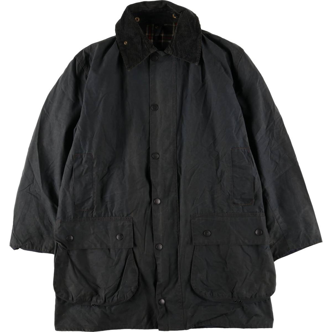 80s-90'S Barbour BORDER (formerly 3 Warrant) waxed cotton oiled jacket, Made in England, Men's XL unclear navy blue type Vintage Second Hand