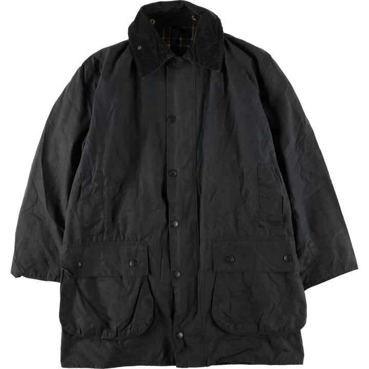 80s-90'S Barbour BORDER (formerly 3 Warrant) waxed cotton oiled jacket, Made in England, Men's XL unclear navy blue type Vintage Second Hand
