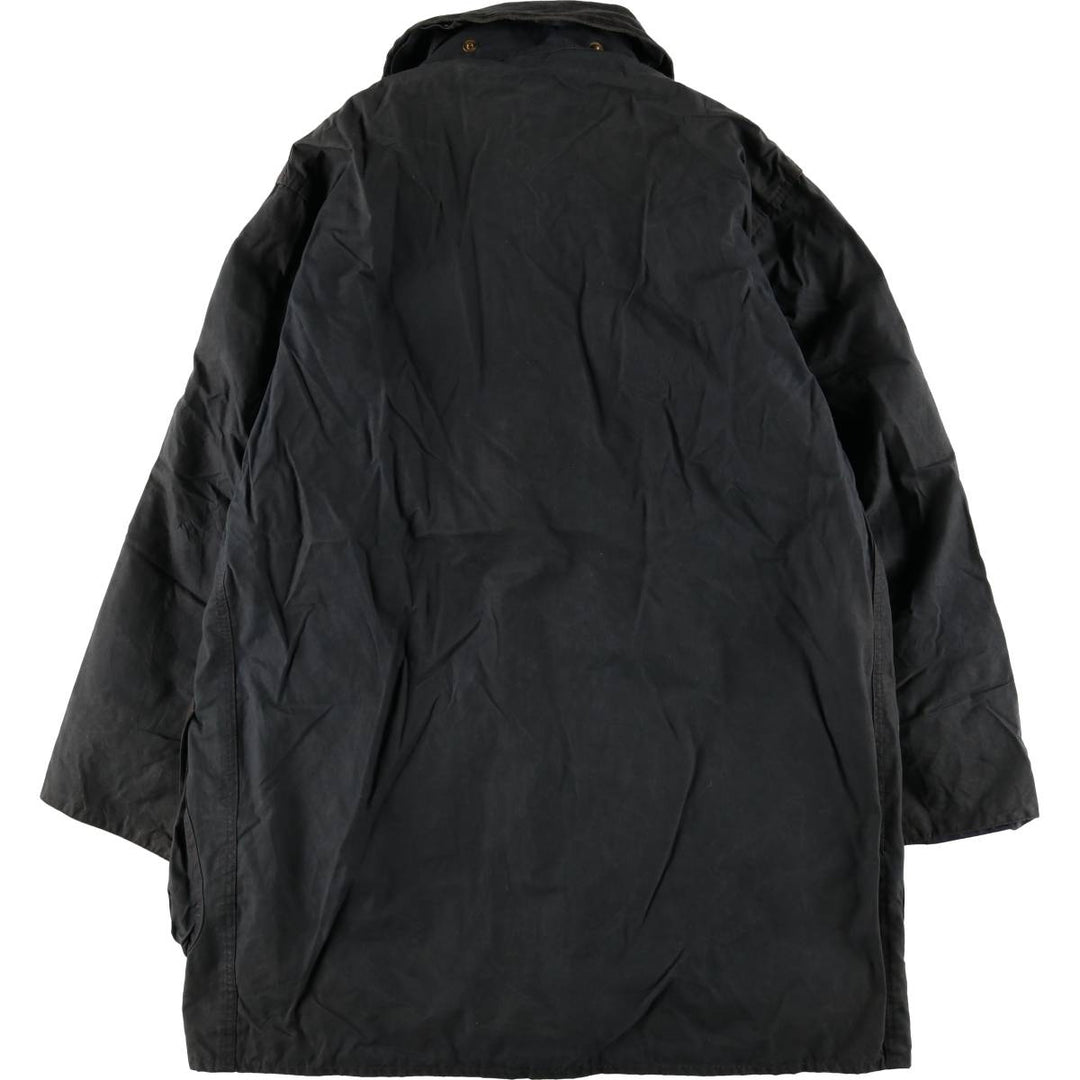 80s-90'S Barbour BORDER (formerly 3 Warrant) waxed cotton oiled jacket, Made in England, Men's XL unclear navy blue type Vintage Second Hand