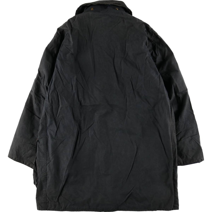 80s-90'S Barbour BORDER (formerly 3 Warrant) waxed cotton oiled jacket, Made in England, Men's XL unclear navy blue type Vintage Second Hand