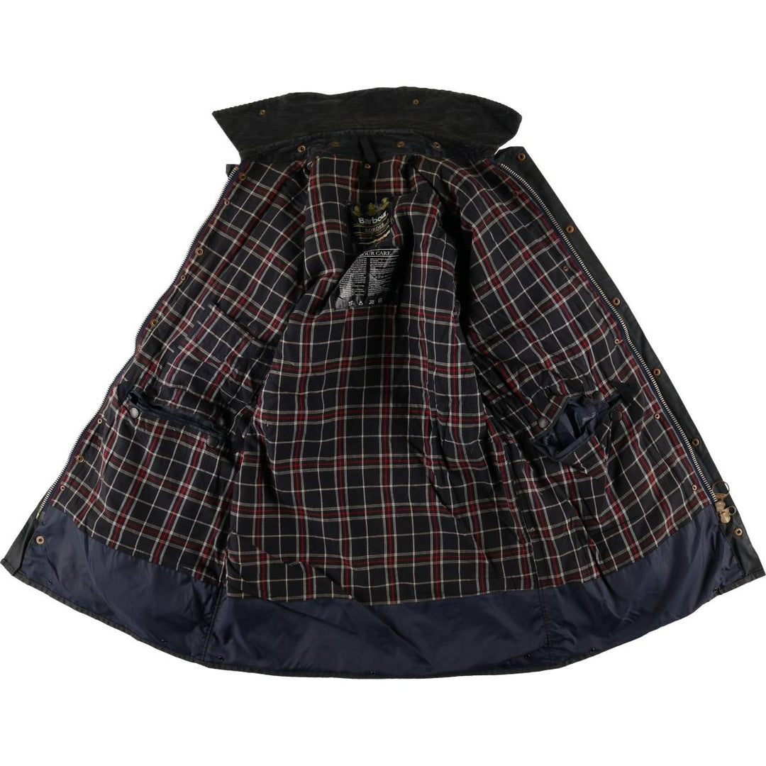 80s-90'S Barbour BORDER (formerly 3 Warrant) waxed cotton oiled jacket, Made in England, Men's XL unclear navy blue type Vintage Second Hand