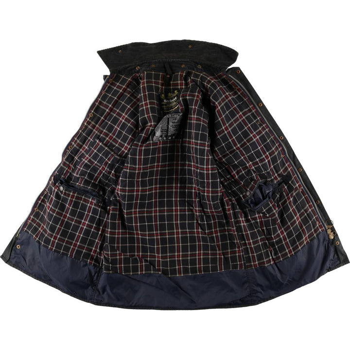 80s-90'S Barbour BORDER (formerly 3 Warrant) waxed cotton oiled jacket, Made in England, Men's XL unclear navy blue type Vintage Second Hand