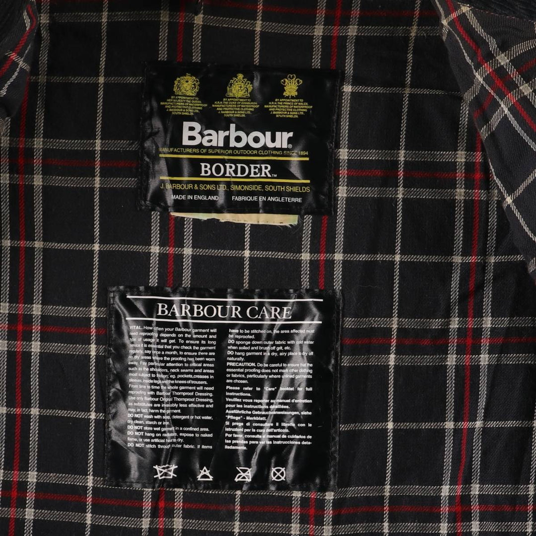 80s-90'S Barbour BORDER (formerly 3 Warrant) waxed cotton oiled jacket, Made in England, Men's XL unclear navy blue type Vintage Second Hand