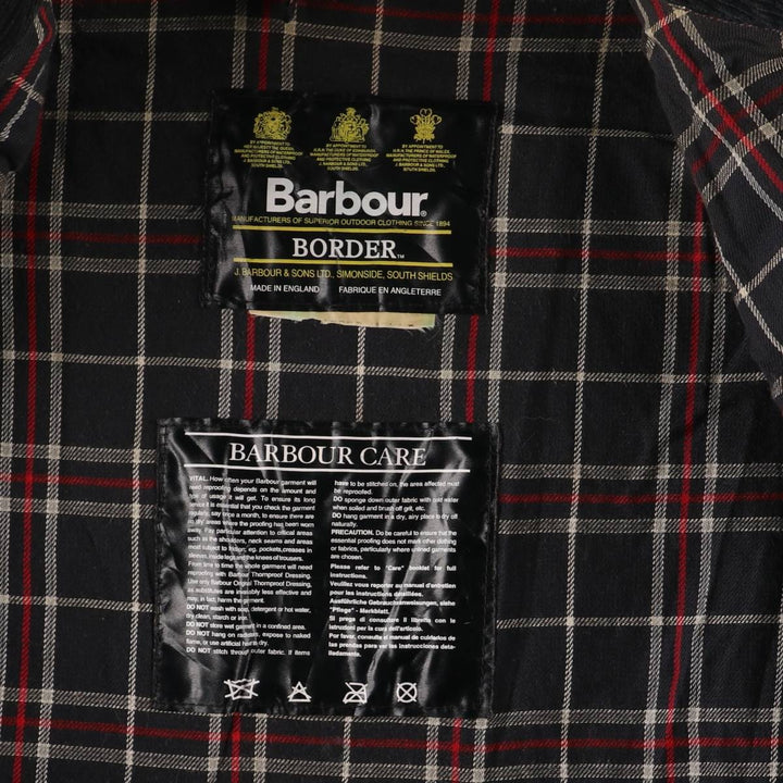 80s-90'S Barbour BORDER (formerly 3 Warrant) waxed cotton oiled jacket, Made in England, Men's XL unclear navy blue type Vintage Second Hand