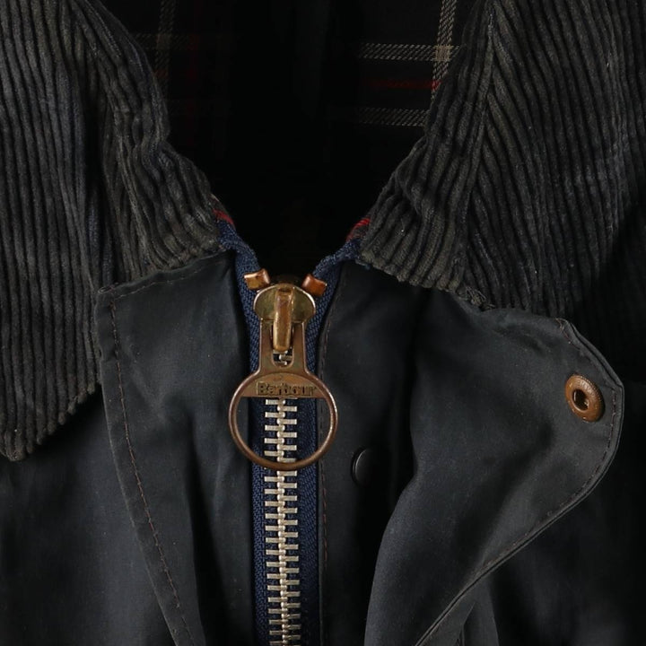 80s-90'S Barbour BORDER (formerly 3 Warrant) waxed cotton oiled jacket, Made in England, Men's XL unclear navy blue type Vintage Second Hand