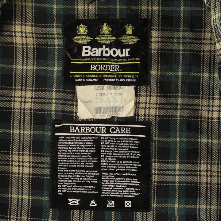 1990'S Barbour BORDER (formerly 3 Warrant) waxed cotton oiled jacket, made in England, C38, men's size M cotton Khaki type Vintage Second Hand