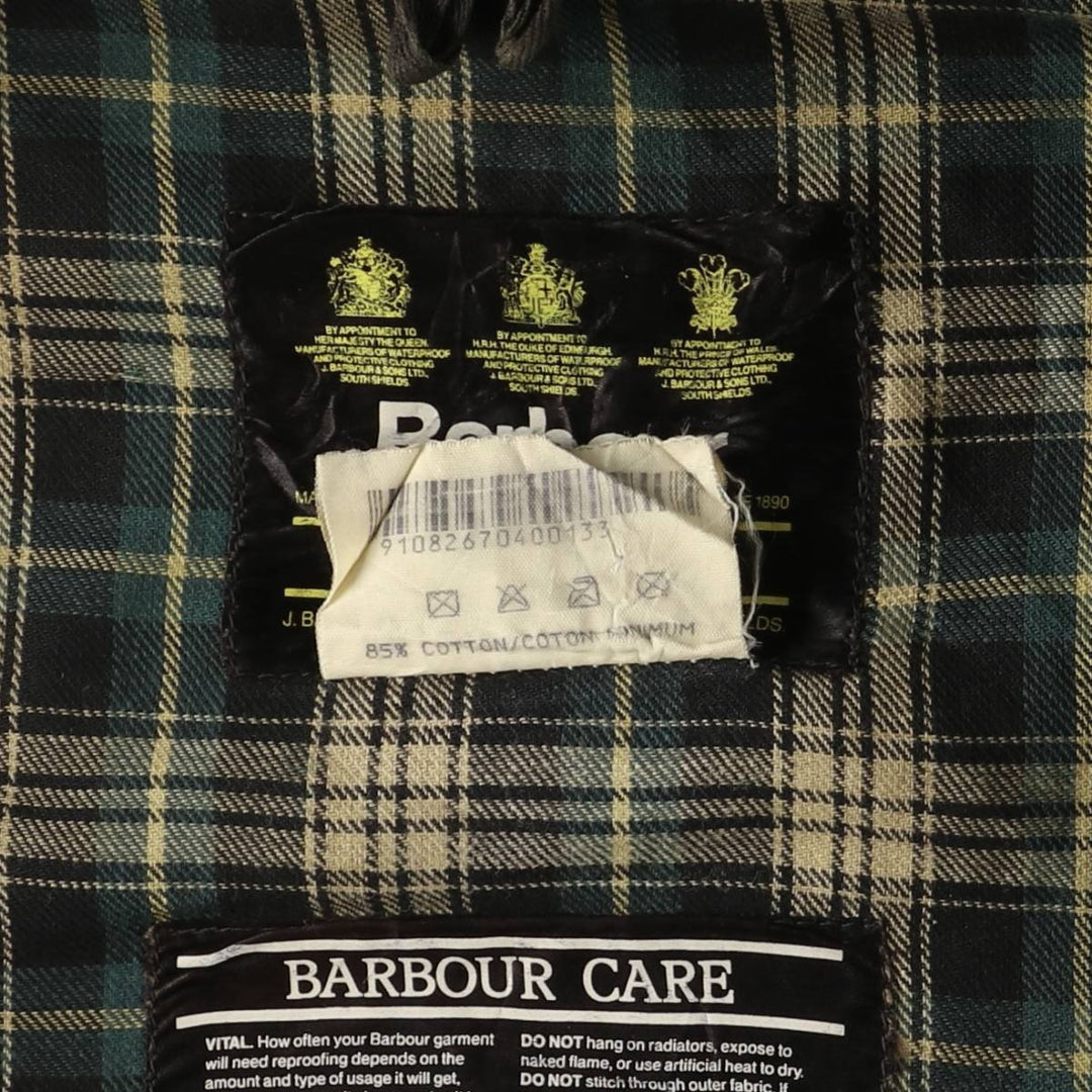 1990'S Barbour BORDER (formerly 3 Warrant) waxed cotton oiled jacket, made in England, C38, men's size M cotton Khaki type Vintage Second Hand