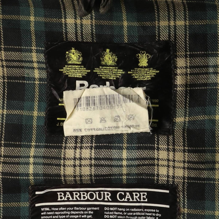 1990'S Barbour BORDER (formerly 3 Warrant) waxed cotton oiled jacket, made in England, C38, men's size M cotton Khaki type Vintage Second Hand