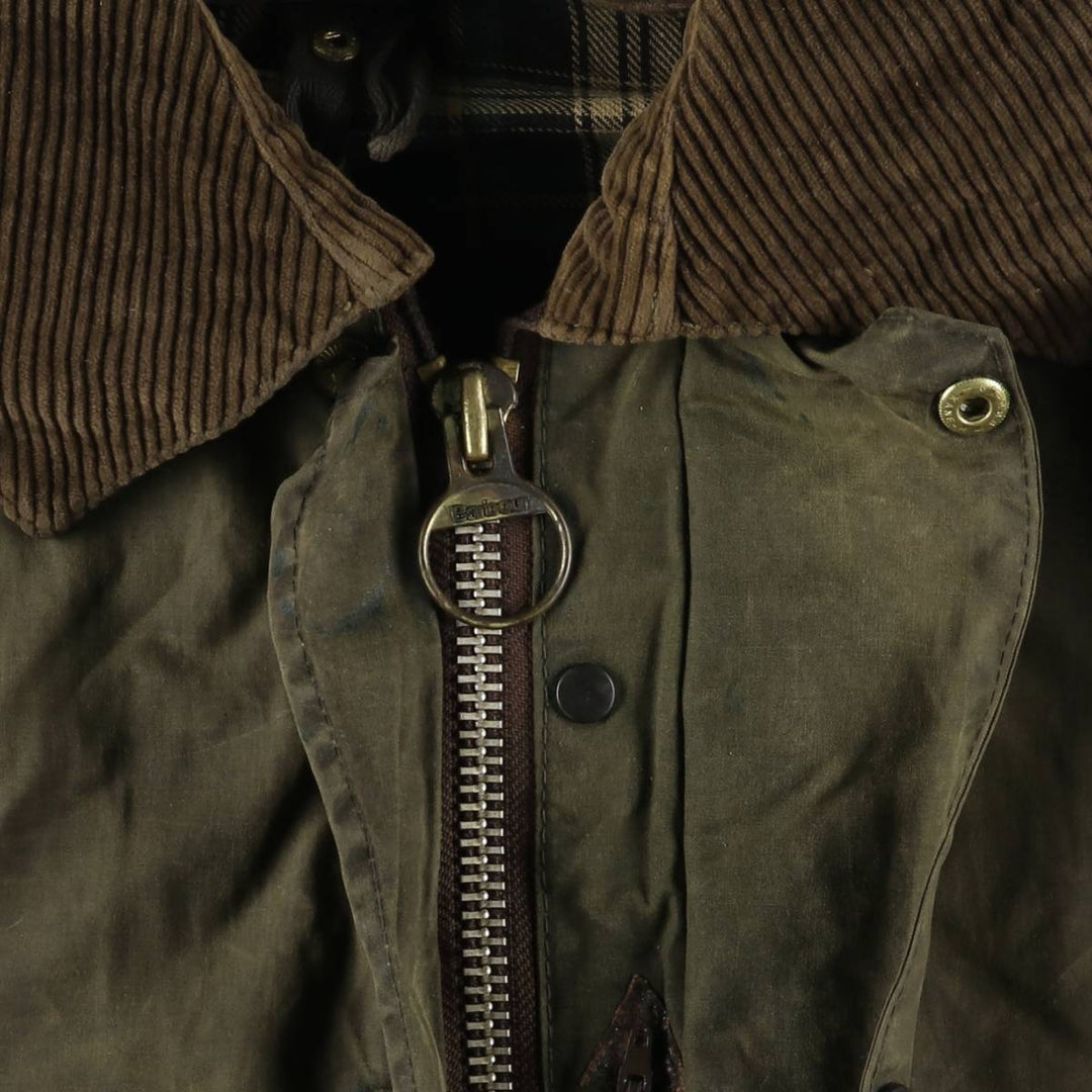 1990'S Barbour BORDER (formerly 3 Warrant) waxed cotton oiled jacket, made in England, C38, men's size M cotton Khaki type Vintage Second Hand