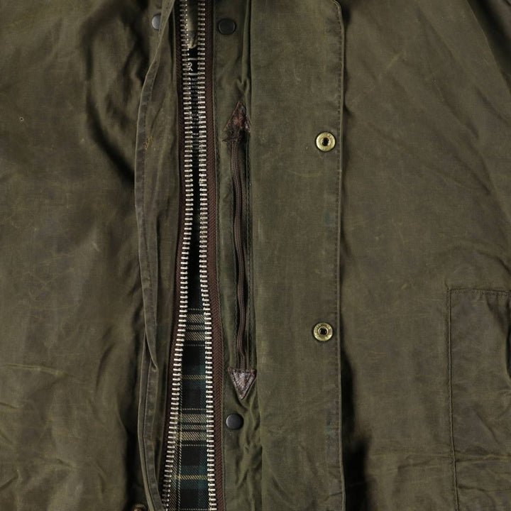 1990'S Barbour BORDER (formerly 3 Warrant) waxed cotton oiled jacket, made in England, C38, men's size M cotton Khaki type Vintage Second Hand