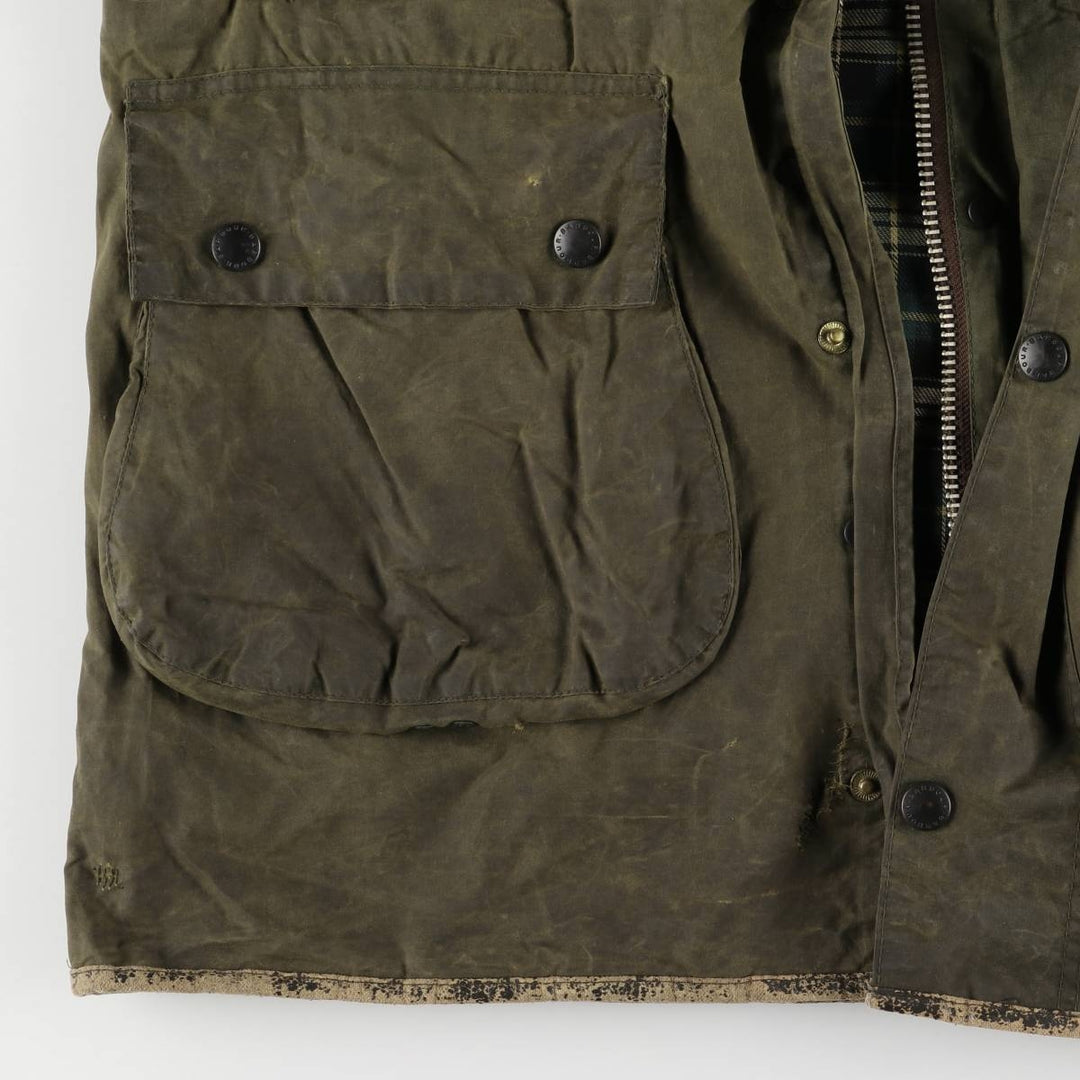 1990'S Barbour BORDER (formerly 3 Warrant) waxed cotton oiled jacket, made in England, C38, men's size M cotton Khaki type Vintage Second Hand