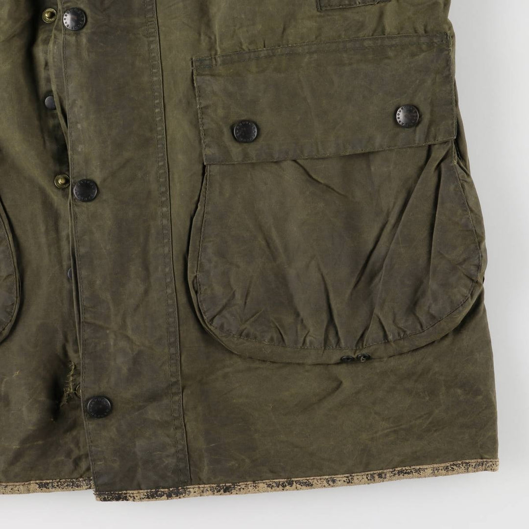 1990'S Barbour BORDER (formerly 3 Warrant) waxed cotton oiled jacket, made in England, C38, men's size M cotton Khaki type Vintage Second Hand