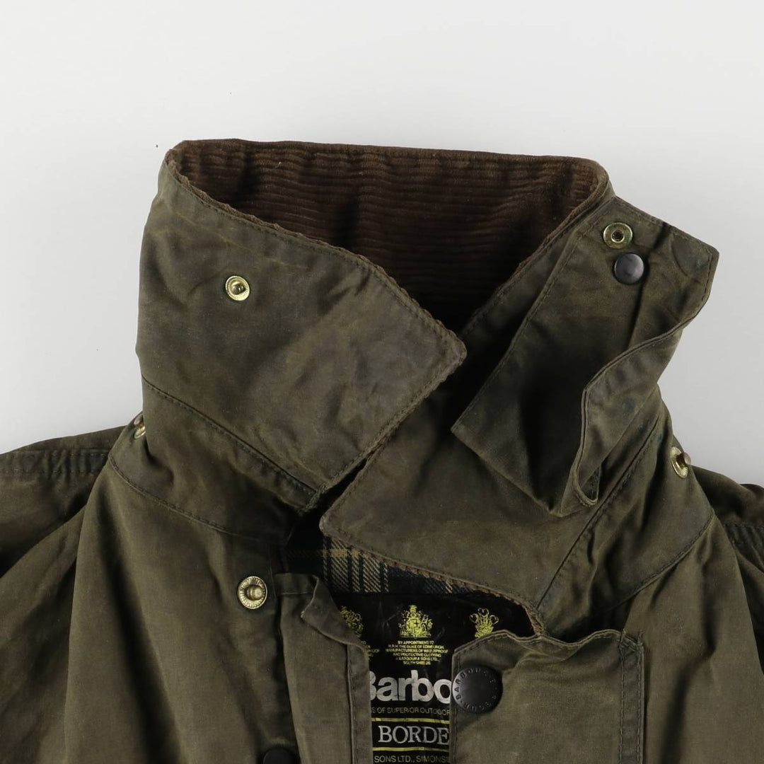 1990'S Barbour BORDER (formerly 3 Warrant) waxed cotton oiled jacket, made in England, C38, men's size M cotton Khaki type Vintage Second Hand