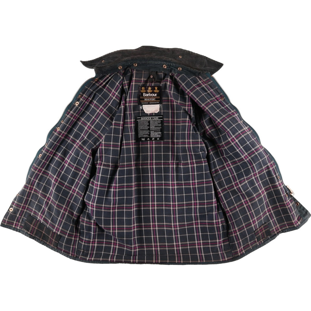 80s-90'S Barbour BEAUFORT 3 Warrant Oiled Hunting Jacket, Made in England, C40, Men's Size M cotton Charcoal Vintage Second Hand