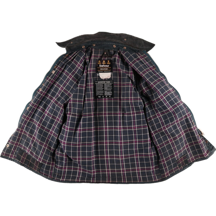 80s-90'S Barbour BEAUFORT 3 Warrant Oiled Hunting Jacket, Made in England, C40, Men's Size M cotton Charcoal Vintage Second Hand