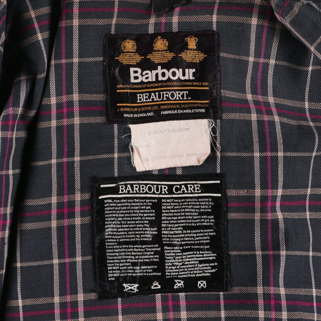 80s-90'S Barbour BEAUFORT 3 Warrant Oiled Hunting Jacket, Made in England, C40, Men's Size M cotton Charcoal Vintage Second Hand