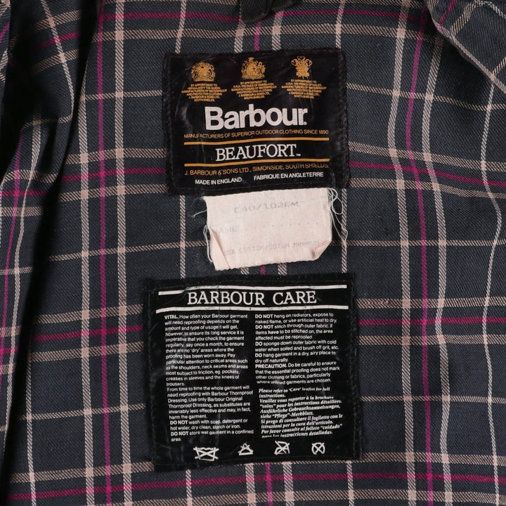 80s-90'S Barbour BEAUFORT 3 Warrant Oiled Hunting Jacket, Made in England, C40, Men's Size M cotton Charcoal Vintage Second Hand