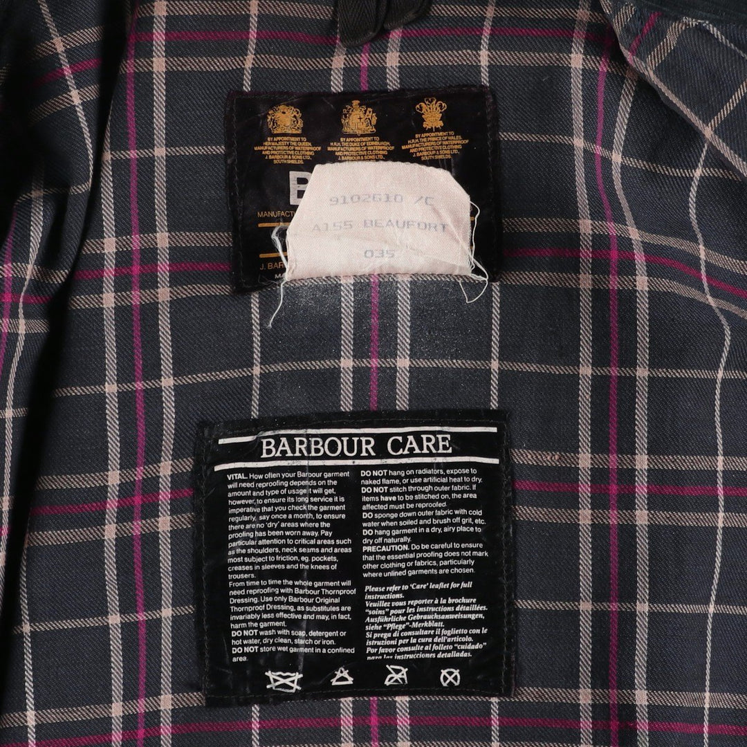 80s-90'S Barbour BEAUFORT 3 Warrant Oiled Hunting Jacket, Made in England, C40, Men's Size M cotton Charcoal Vintage Second Hand