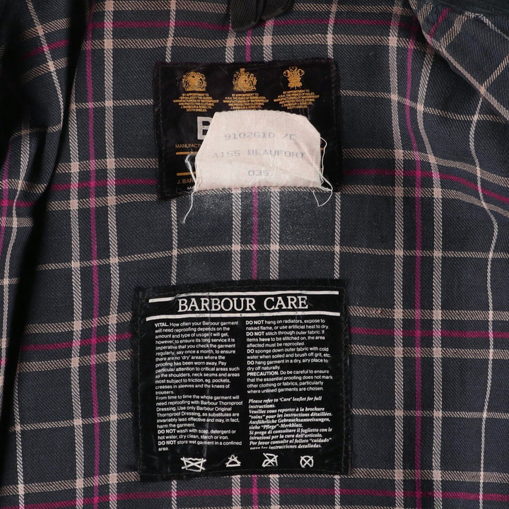 80s-90'S Barbour BEAUFORT 3 Warrant Oiled Hunting Jacket, Made in England, C40, Men's Size M cotton Charcoal Vintage Second Hand