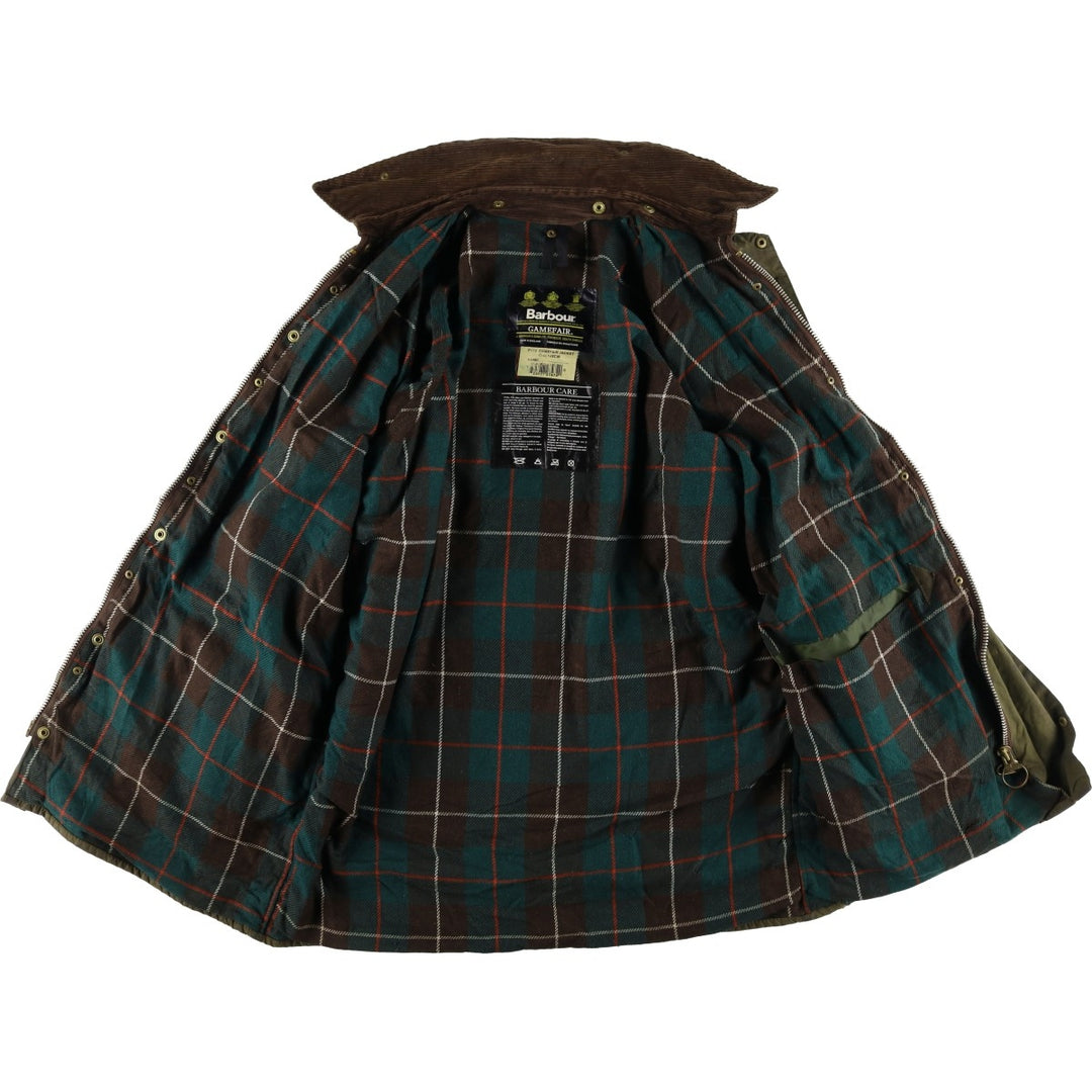 80s-90'S Barbour GAMEFAIR 3-Warrant Waxed Cotton Oiled Jacket, Made in the UK, C40, Men's Medium cotton Khaki type Vintage Second Hand